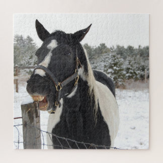 Quebra-cabeça Cavalo mascando cerca Postada na neve