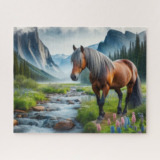 Quebra-cabeça Cavalo Mustang em Aquarela  (Horizontal)
