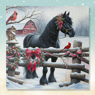Quebra-cabeça Cavalo Negro Festivo e Natal Cardeal