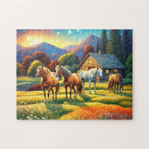 Quebra-cabeça Cavalo no Prado de Flores Silvestres da Fazenda