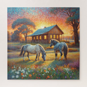 Quebra-cabeça Cavalo no Prado de Flores Silvestres da Fazenda