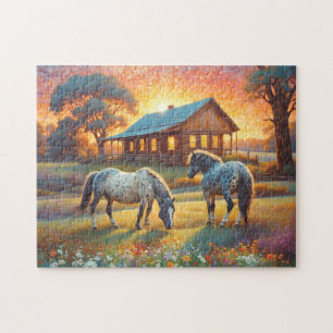 Quebra-cabeça Cavalo no Prado de Flores Silvestres da Fazenda