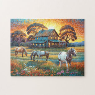 Quebra-cabeça Cavalo no Prado de Flores Silvestres da Fazenda