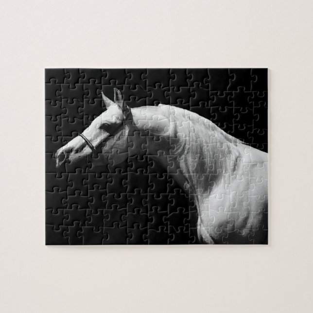 Quebra-cabeça Cavalo Preto e Branco - Arte Animal Criativa (Horizontal)