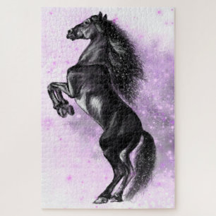 Quebra-cabeça Cavalo selvagem preto-e-fundo - Desenho preto e br