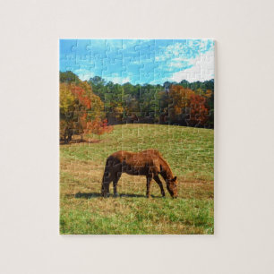 Quebra-cabeça Cavalo Vermelho Castanho, céu azul Teal
