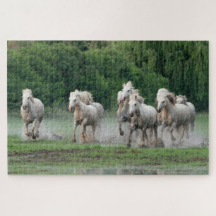 Quebra-cabeça Cavalos Camargue Correndo na Água