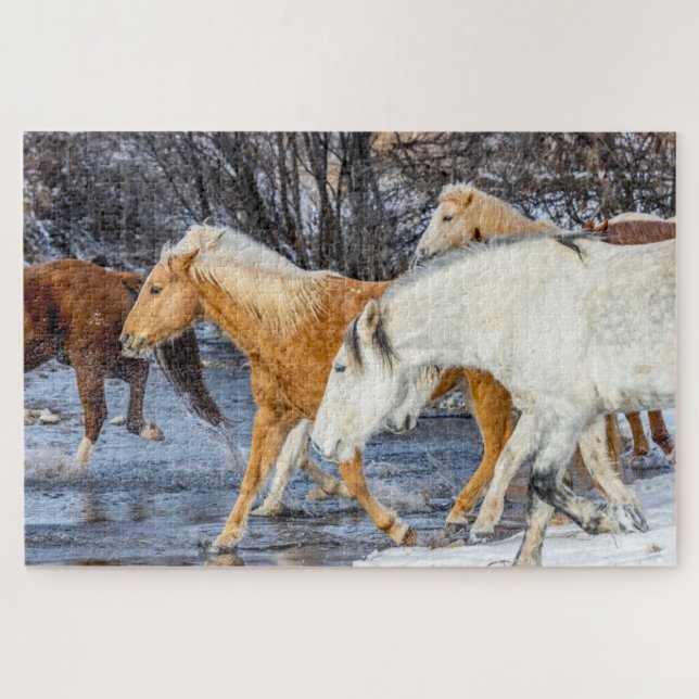 Quebra-cabeça Cavalos cruzando a corrente (Horizontal)