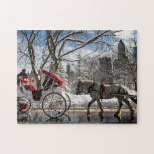 Quebra-cabeça Cavalos de carruagem do inverno no Central Park