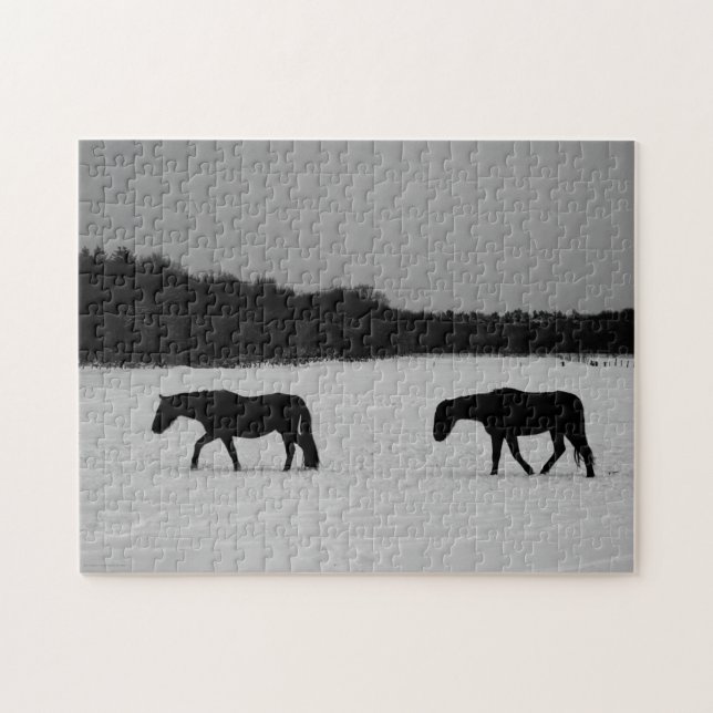 Quebra-cabeça Cavalos na neve 11x14 jpcnm 252pc (Horizontal)
