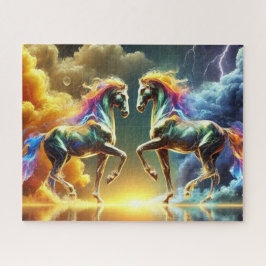 Quebra-cabeça Cavalos Neon Noturnos e do Dia