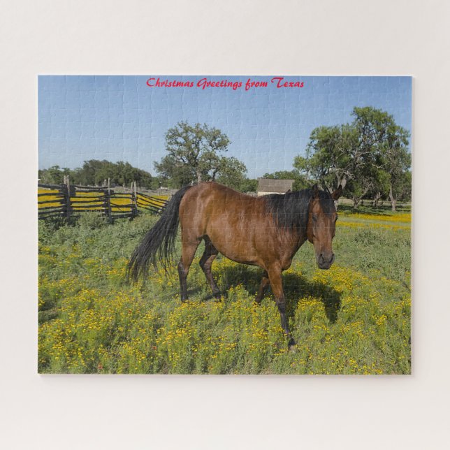 Quebra-cabeça Cavalos Quarto de Milha Texas.Saudação de Natal (Horizontal)