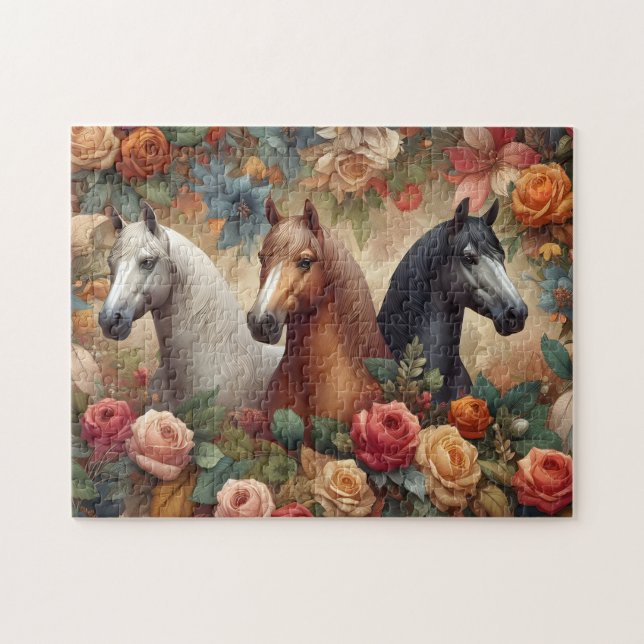 Quebra-cabeça Cavalos Rosas Vintage (Horizontal)