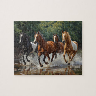 Quebra-cabeça Cavalos Selvagens Galopando Pintura de Água Espuma