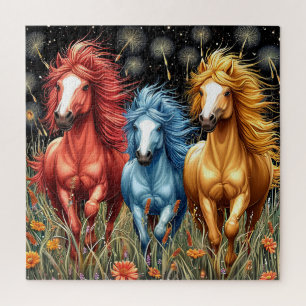 Quebra-cabeça Cavalos Vividamente Coloridos Galopando Através de