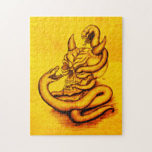 Quebra-cabeça Caveira - Cabeça Diabo com Cobra