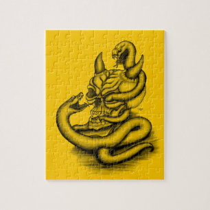 Quebra-cabeça Caveira - Cabeça Diabo com Cobra