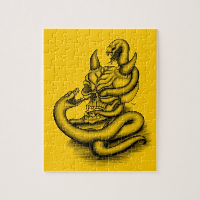 Quebra-cabeça Caveira - Cabeça Diabo com Cobra (Vertical)