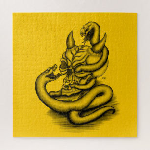 Quebra-cabeça Caveira - Cabeça Diabo com Cobra