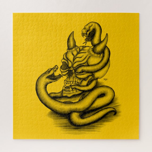 Quebra-cabeça Caveira - Cabeça Diabo com Cobra (Vertical)