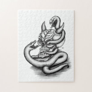 Quebra-cabeça Caveira - Cabeça Diabo com Cobra