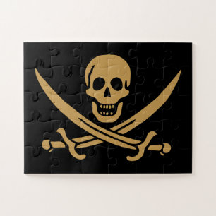 Quebra-cabeça Caveira e Cutelo de Ouro Azteca Pirata Calico Jack