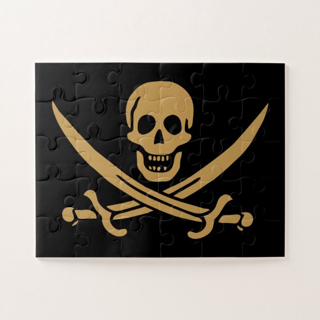 Quebra-cabeça Caveira e Cutelo de Ouro Azteca Pirata Calico Jack (Horizontal)