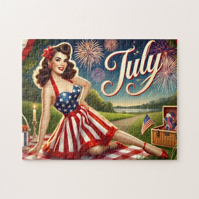 Quebra-cabeça Celebração de Independência de Julho com Pin-Up (Horizontal)