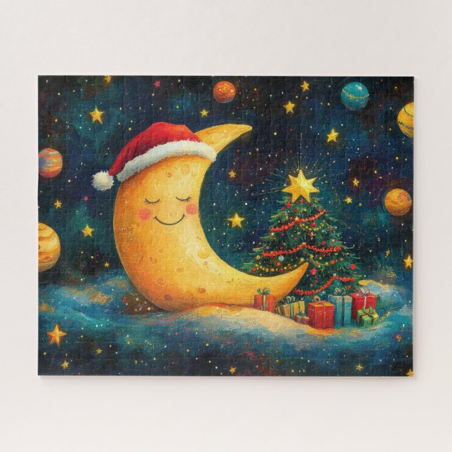 Quebra-cabeça Celebração Divertida da Lua Galáctica no Natal (Horizontal)