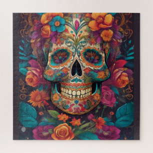 Quebra-cabeça Celebração Mexicana Vibrante: Arte Crânio de Açúca