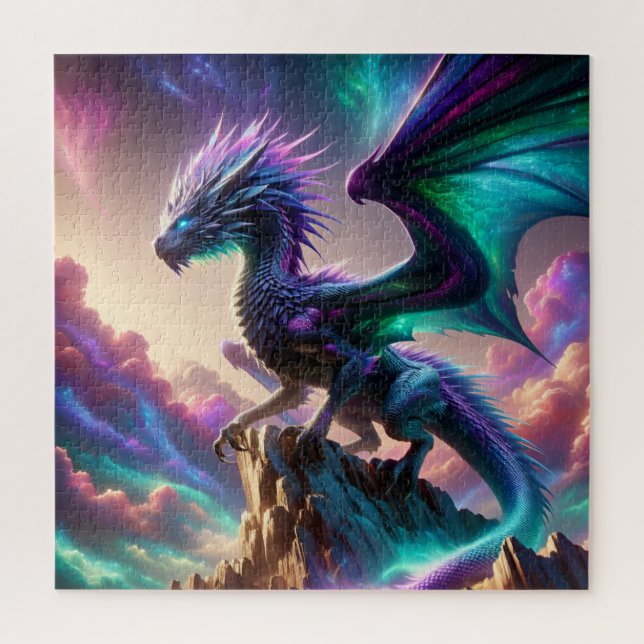 Quebra-cabeça Celestial Aurora Dragon on Mountain Fantasy Art (Vertical)