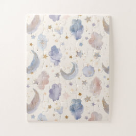Quebra-cabeça Celestial Moon Stars Clouds Watercolor Pastels