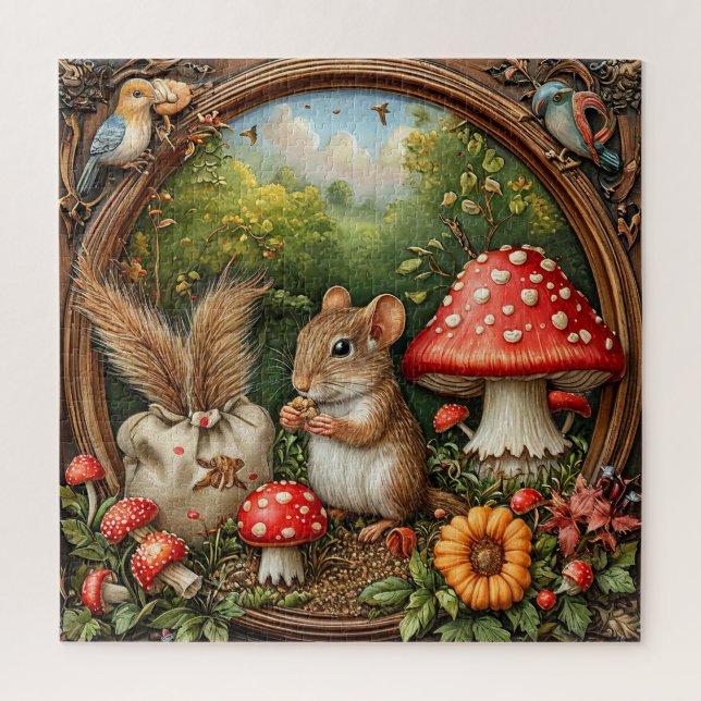 Quebra-cabeça Cena Caprichosa da Natureza Com Rato, Cogumelos (Vertical)