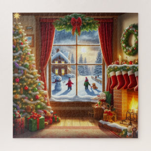 Quebra-cabeça Cena da Janela de Natal Cozy
