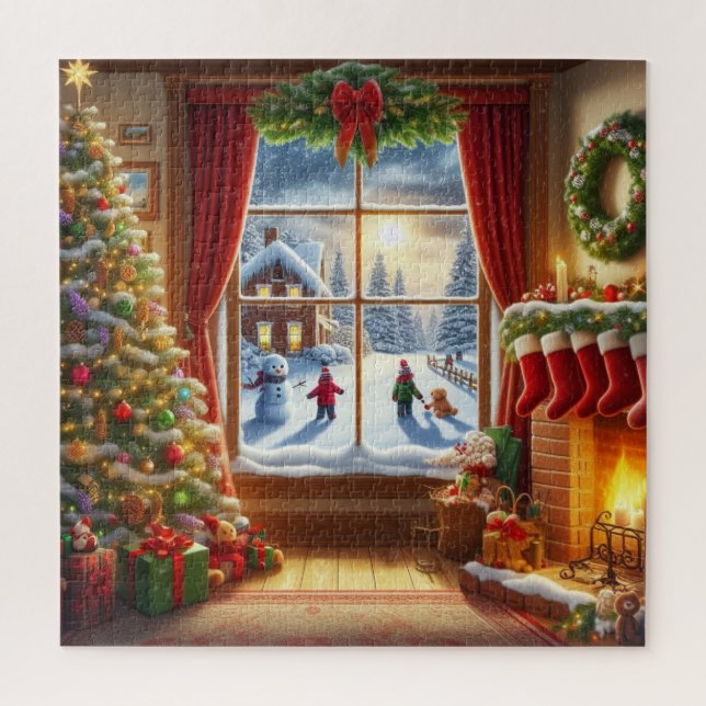 Quebra-cabeça Cena da Janela de Natal Cozy (Vertical)