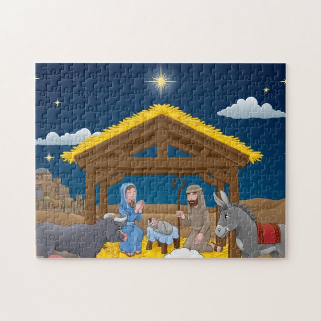 Quebra-cabeça Cena da Natal com o Bebê Jesus (Horizontal)