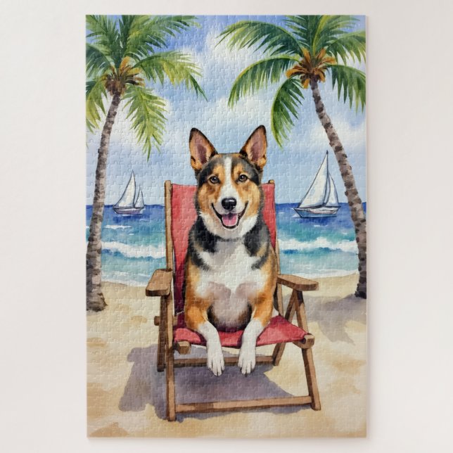 Quebra-cabeça Cena de Cachorro Rador Australiano na Praia (Vertical)