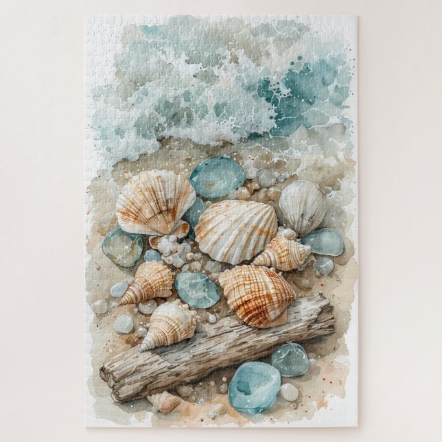 Quebra-cabeça Cena de Deriva de Aquarela de Mariscos Costeiros (Vertical)