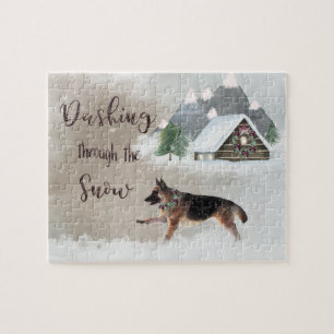 Quebra-cabeça Cena de Feriado Feliz de German shepherd Watercolo