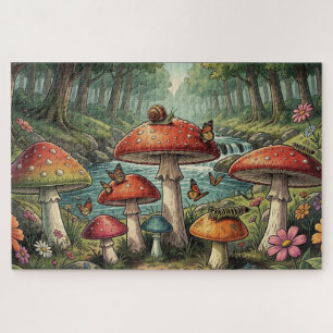 Quebra-cabeça Cena de Floresta de Cogumelos Whimsical Cottagecor