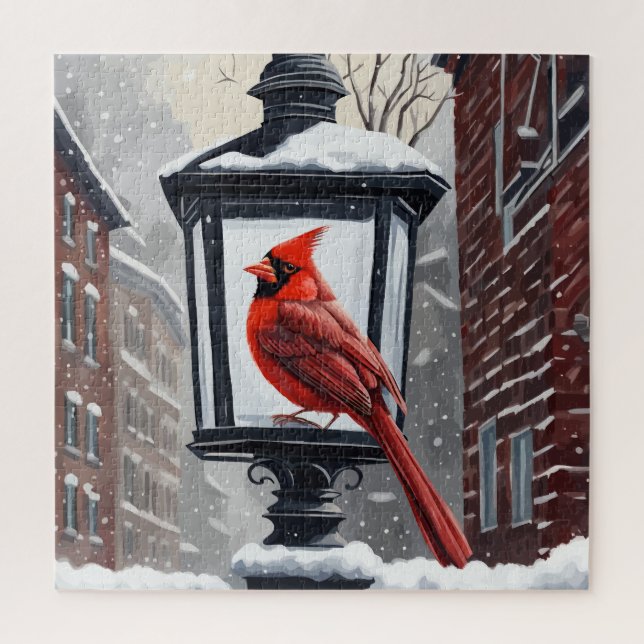 Quebra-cabeça Cena de Inverno com Cardinal-Bird (Vertical)