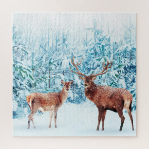 Quebra-cabeça Cena de inverno da família Snowy Deer