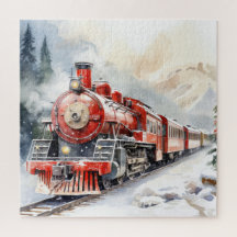 Cena de Inverno em Aquarela Trem de Natal