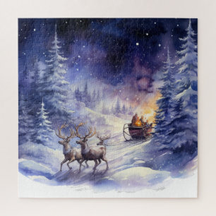 Quebra-cabeça Cena de Inverno Natal Rena e Trenó