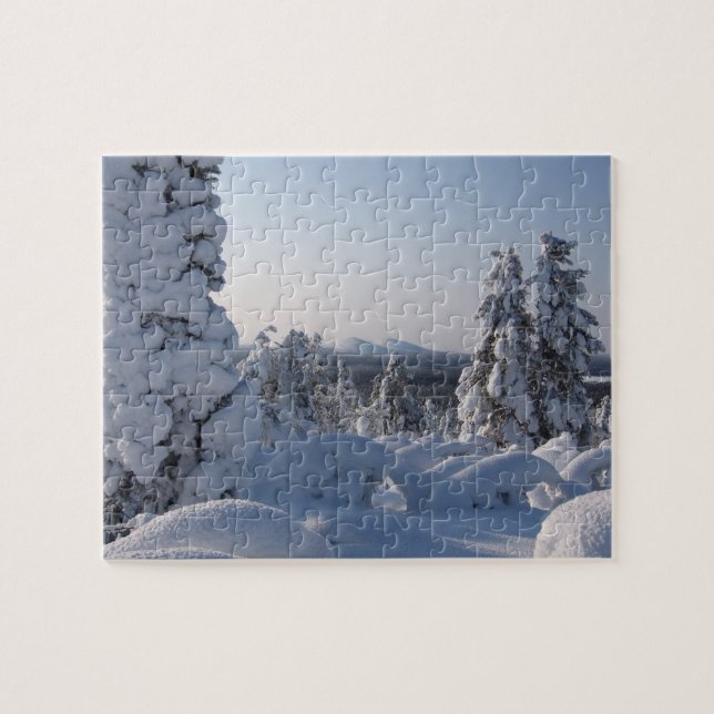 Quebra-cabeça Cena de Inverno Nevado com Árvores de Abeto (Horizontal)