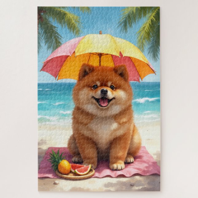 Quebra-cabeça Cena de Luxo de Chow Chow na Praia (Vertical)