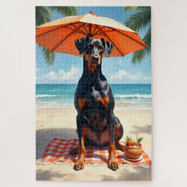 Quebra-cabeça Cena de Luxo de Doberman na Praia (Vertical)