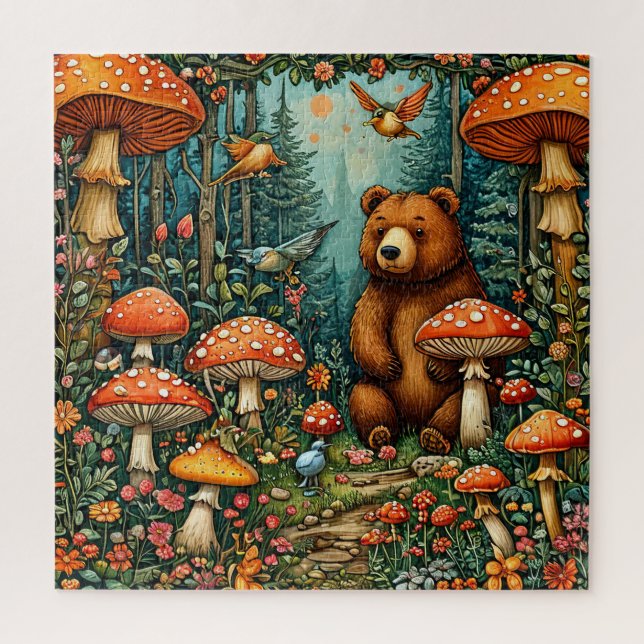 Quebra-cabeça Cena de Madeira Whimsical com Animais Cutes (Vertical)