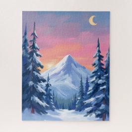 Quebra-cabeça Cena de Montanha de Inverno Pastel em Aquarela