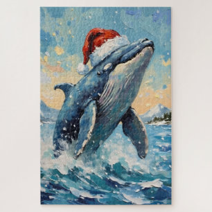 Quebra-cabeça Cena de Natal com Baleia Vintage e Chapéu de Papai